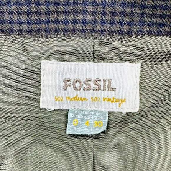 Fossil "50% Vintage 50% Modern" Womens Blazer/Jacket Fully Lined Dark Plaid Sz 0 - Picture 4 of 6